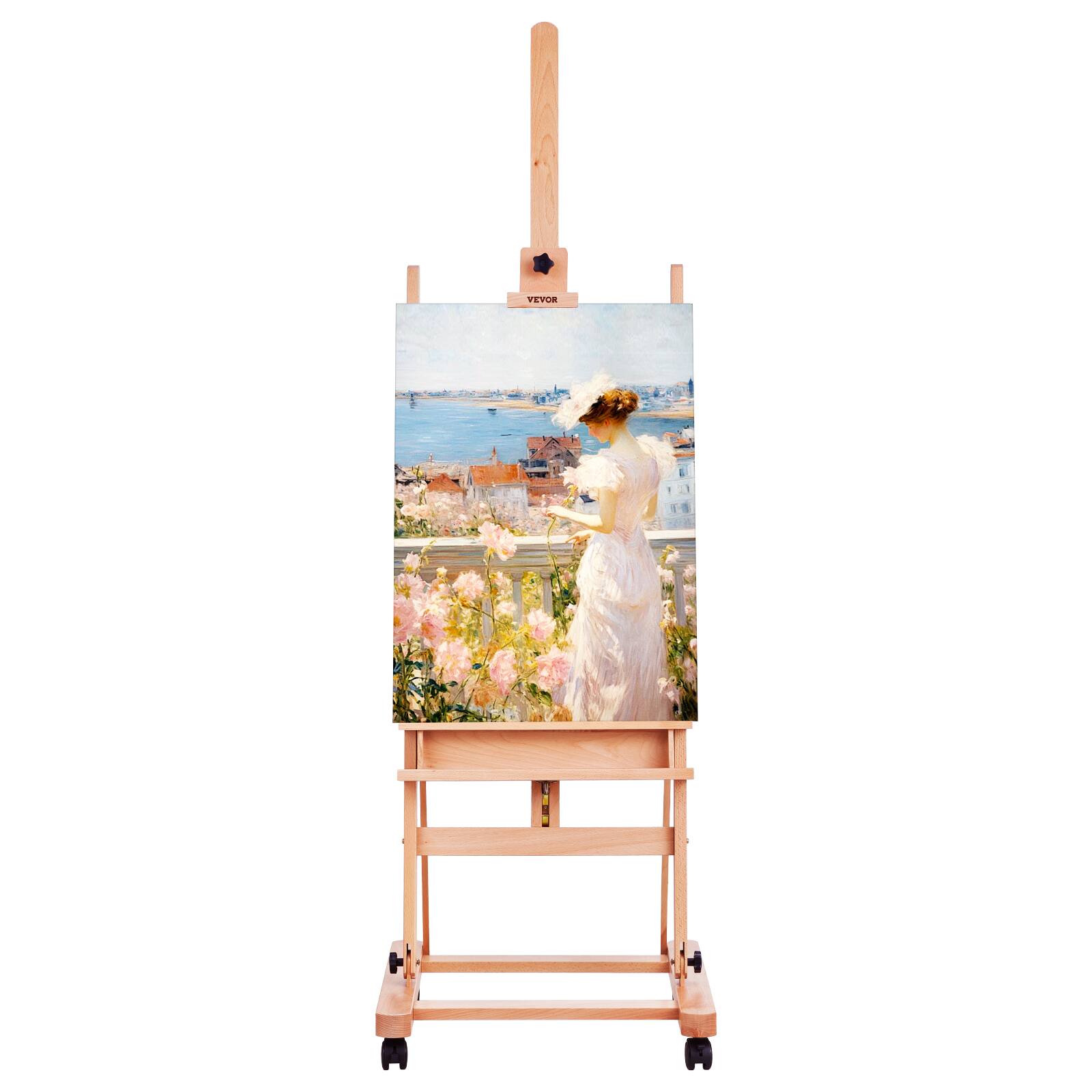 Alt View 5. VEVOR - Studio H-Frame Easel, Holds Canvas Art up to 48", Beechwood Artists Easel for Painting - Natural Wood Finish.
