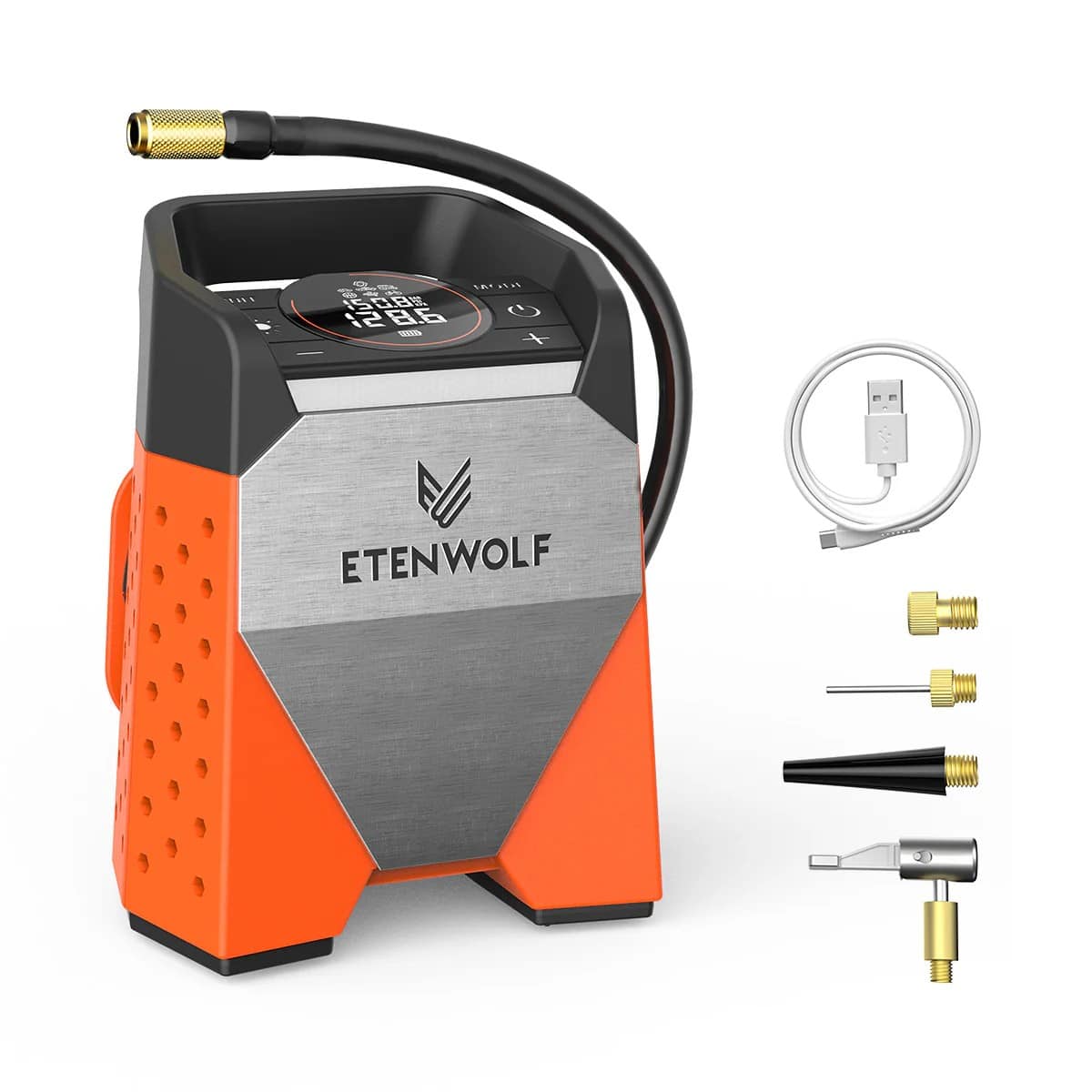 ETENWOLF - ZEPHYR S3 Tire Inflator Portable Air, 1 Min Fast Inflation, 160 PSI Air Pump Compressor - Vivid Orange