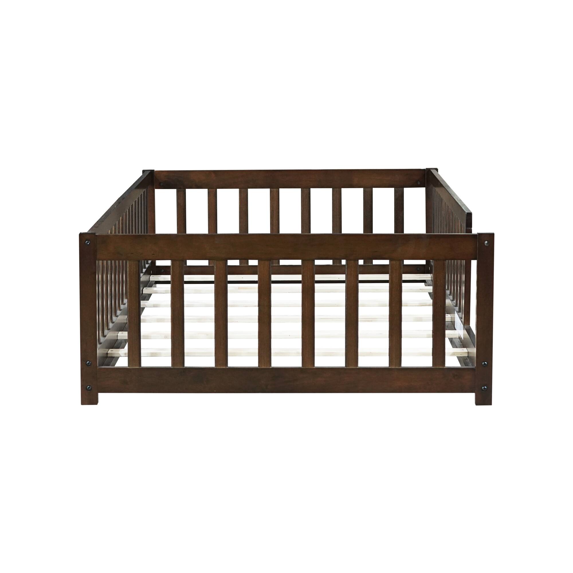 Alt View 5. GOODSILO - Twin Size Low-Profile Youth Bed with Secure Enclosure Frame, Solid Wood Construction, Neutral Finish - Espresso.