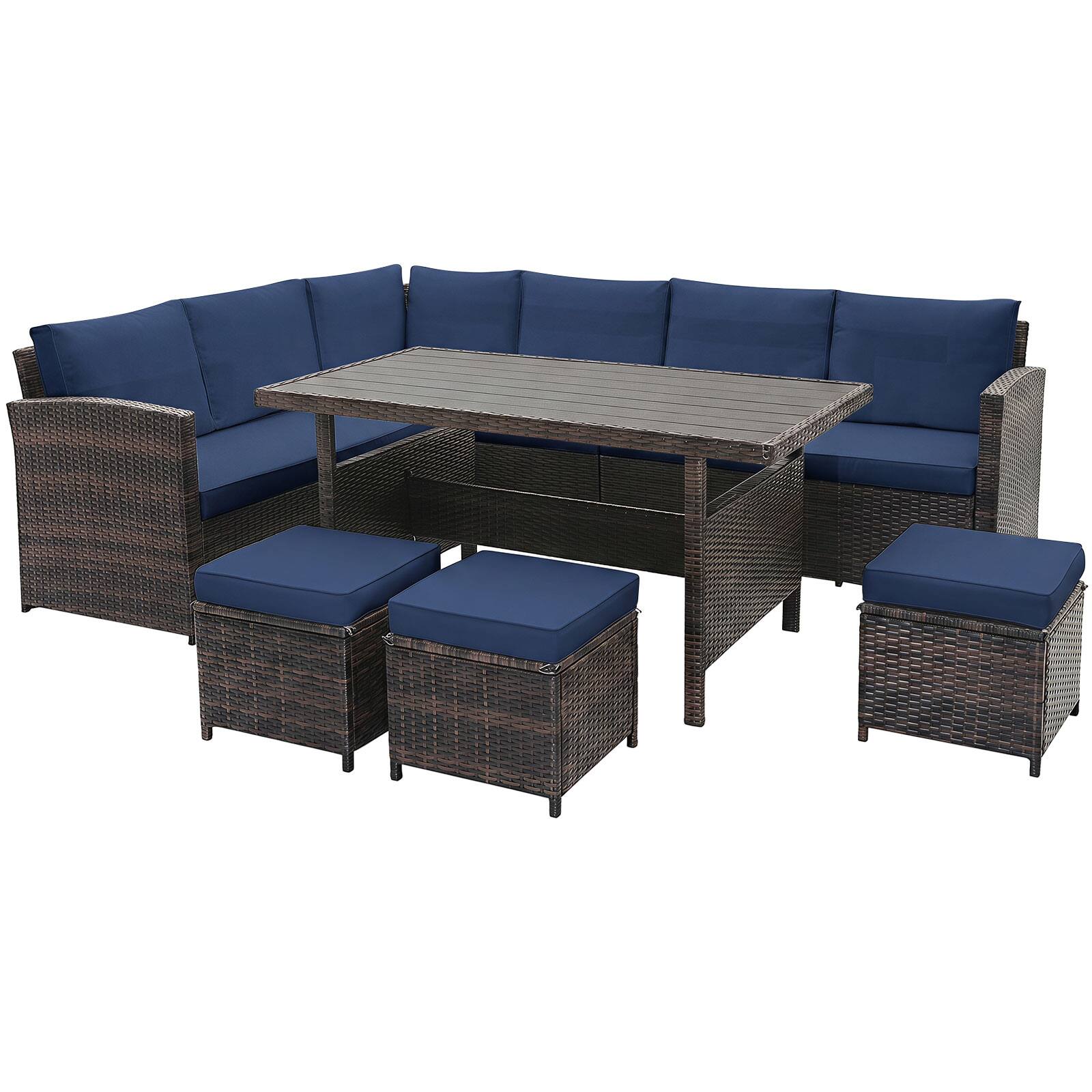 Alt View 8. Costway - Costway 7 PCS Patio Furniture Set Rattan Sectional Conversation Sofa Coffee Table Porch - Mixed Brown+Navy.