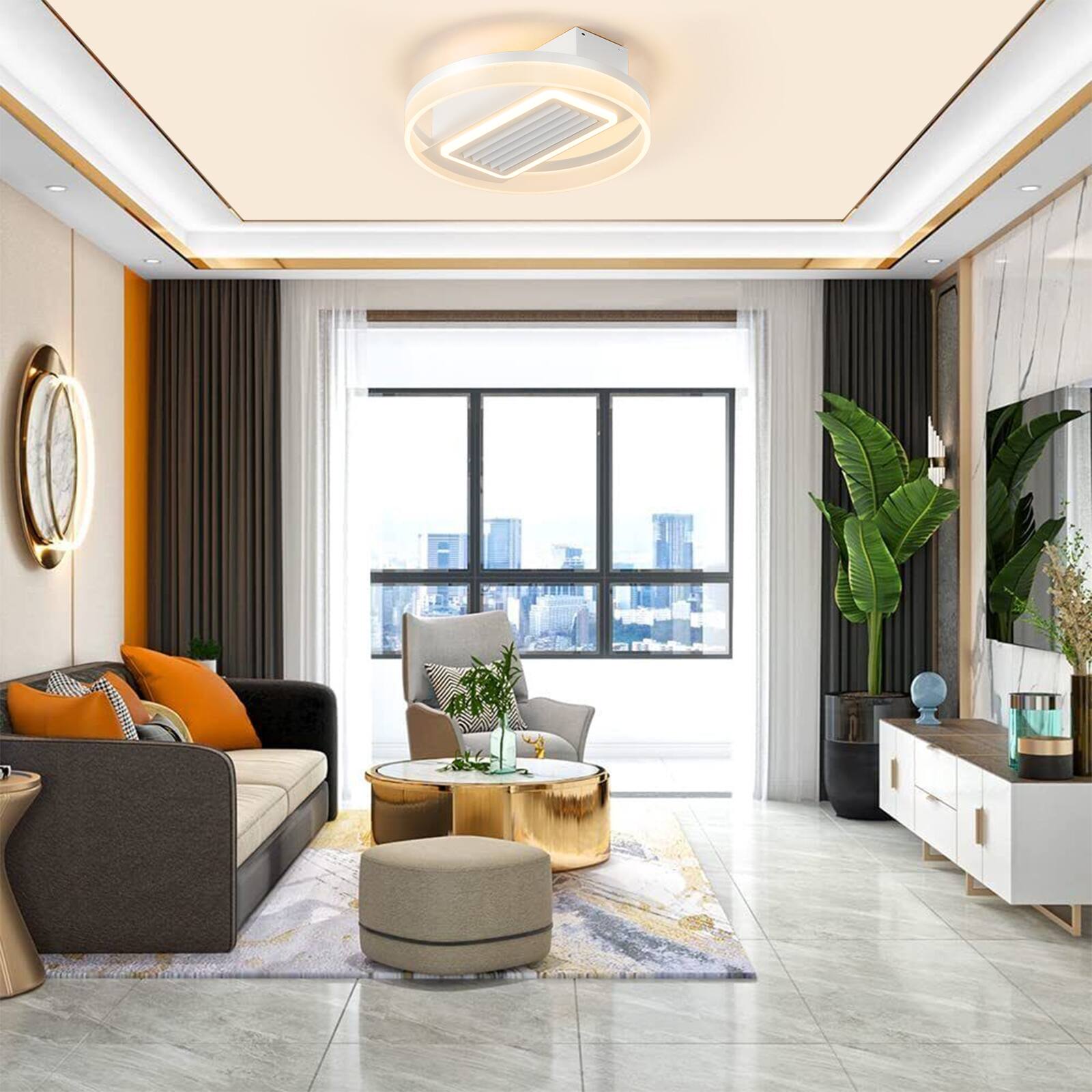 Angle. TinyHomie - 20 LED Bladeless Ceiling Fan Light with Remote Control Modern Flush Mount Ceiling Lamp.