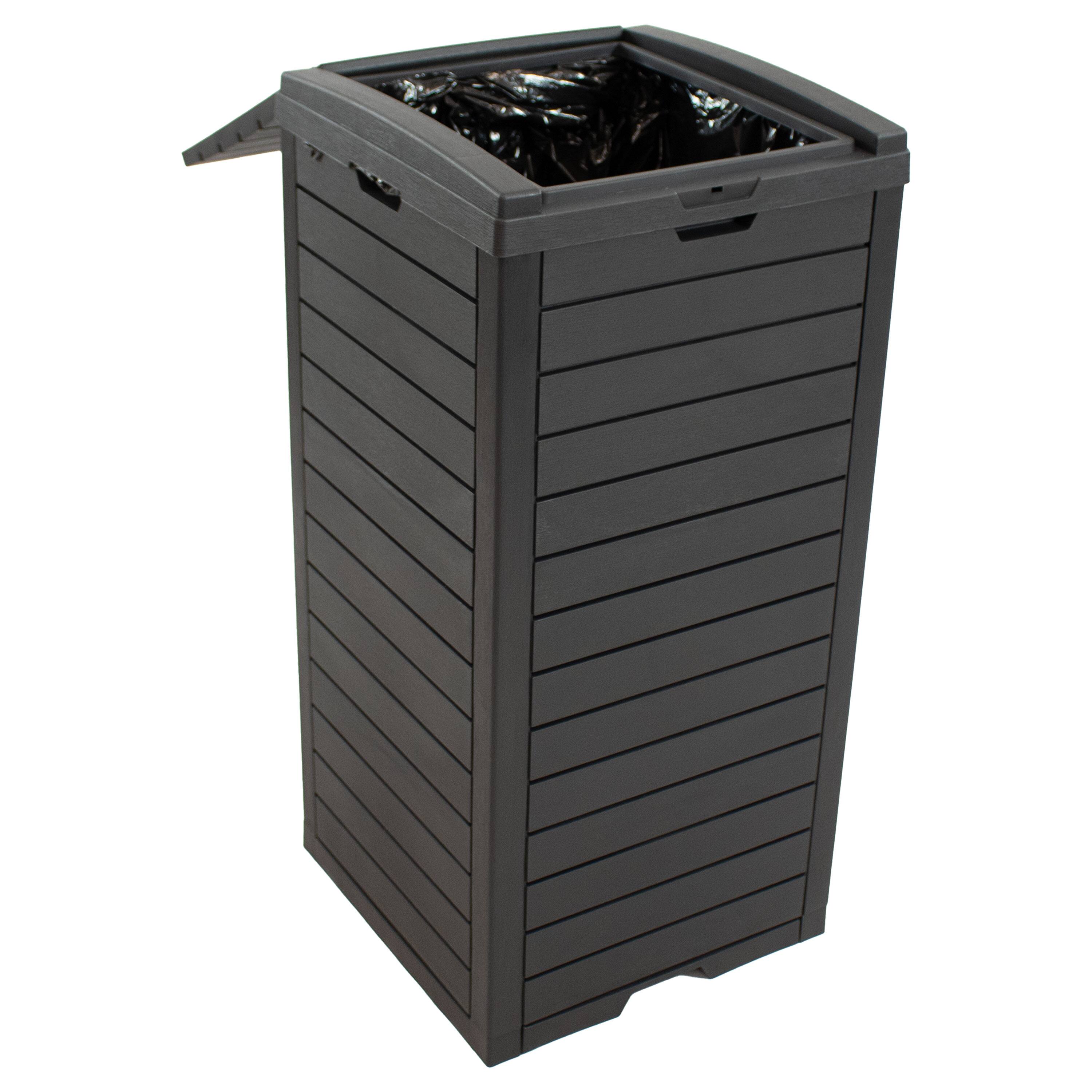 Alt View 9. Sunnydaze - 39-Gallon Outdoor Trash Can with Lid and Drip Tray - Black.