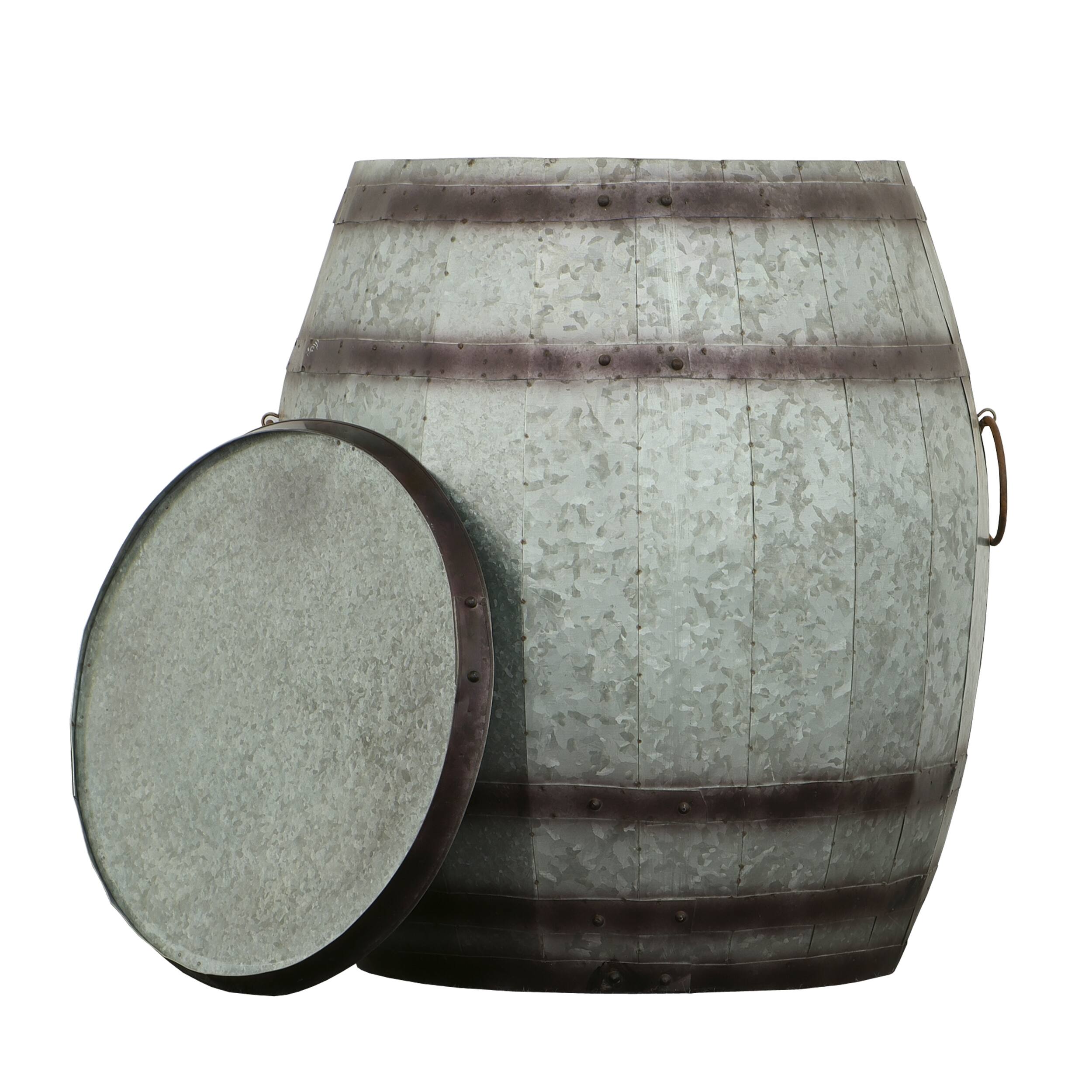 Alt View 3. Manhattan Lane - Barrel Drum Shape Storage Table with Removable Lid, Rustic Brown and Gray Metal - Brown and Gray.