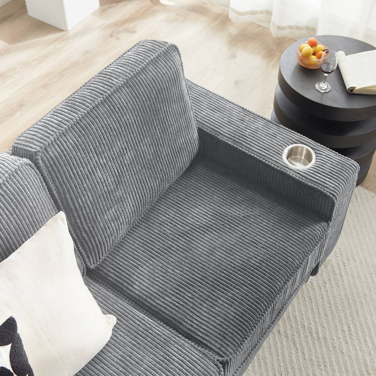 Alt View 4. Ropilly - Ropilly 3 Seater Corduroy Sofa Gray Living Room Couch with Armrest Cup Holders for Bedroom Office - Gray.
