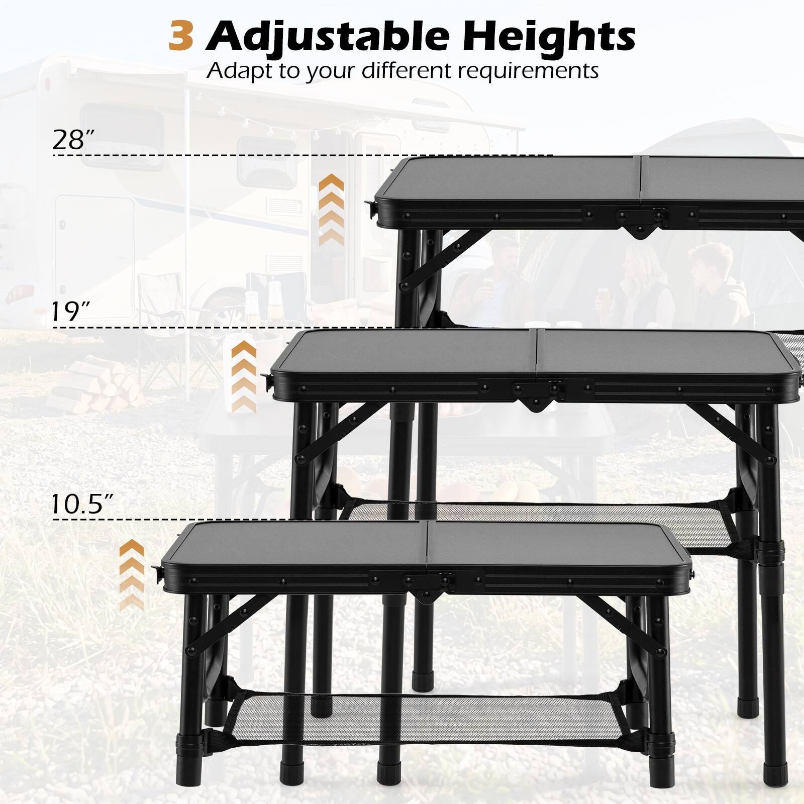 3 Adjustable Heights  
Adapt to your different requirements  
28"  
19"  
10.5"