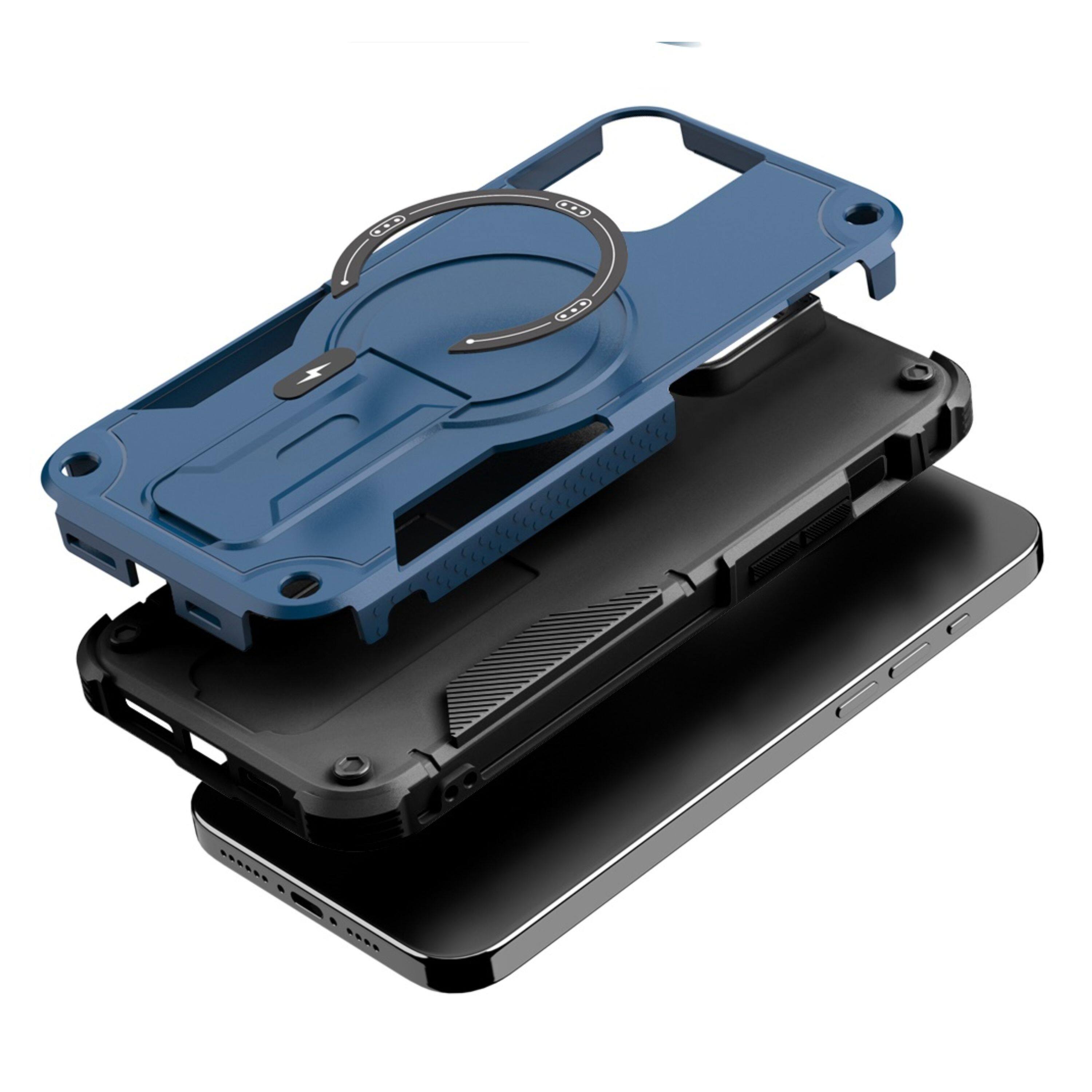 Alt View 1. Kitcheniva - Magnetic Circle Rugged Grip Kickstand Phone Case With Tempered Glass For iPhone 12/12 Pro Blue - Blue.