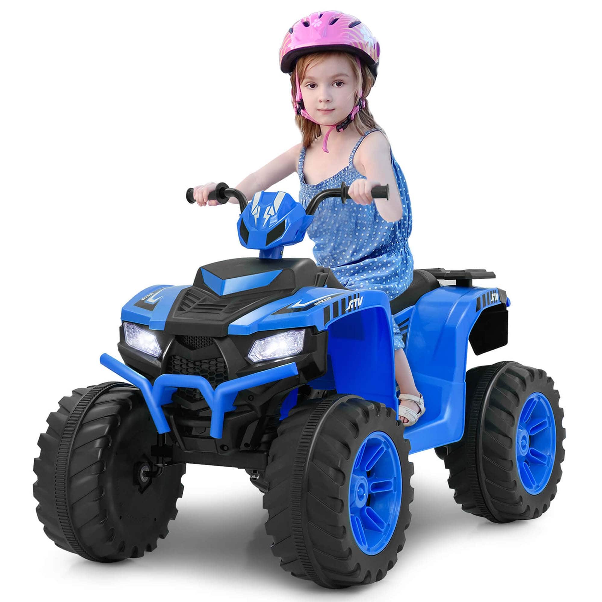 Front. Costway - Costway 24V Kids Ride-On Electric ATV 4-Wheeler Quad Car with Wireless Connection - Blue.