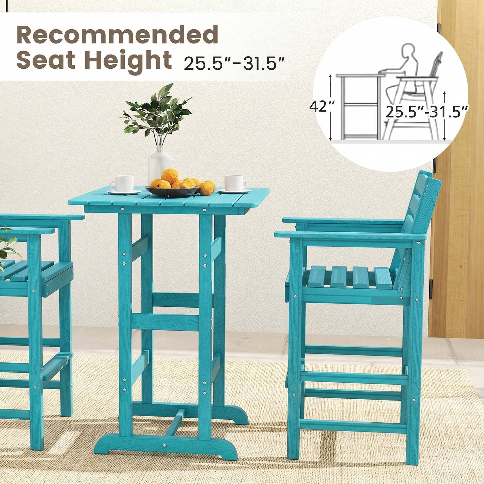 Recommended Seat Height 25.5"–31.5"  
42"  
25.5"–31.5"