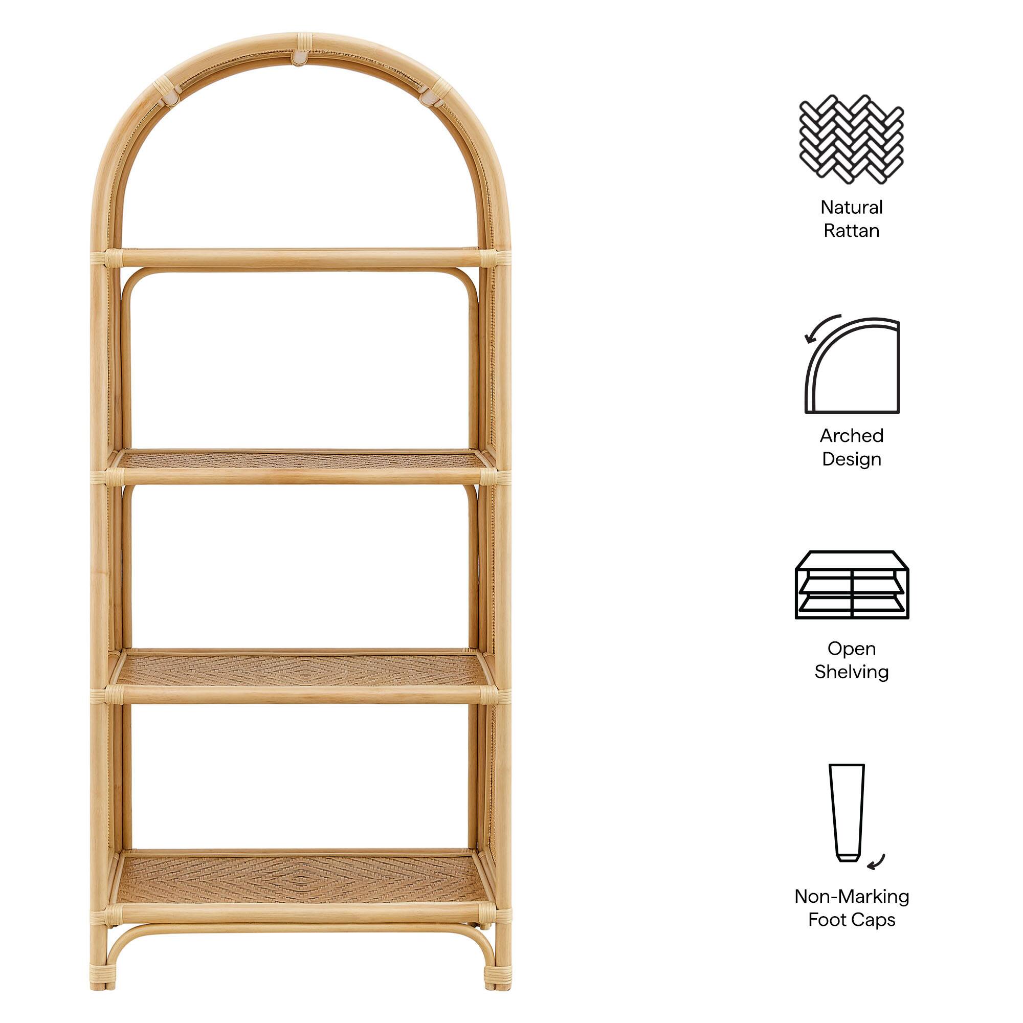 Natural Rattan Arched Design Open Shelving Non-Marking Foot Caps