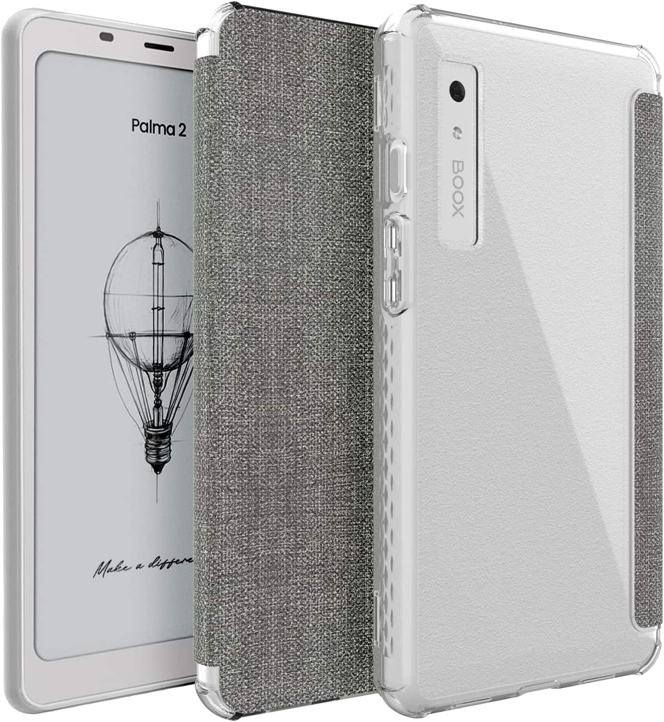 TUDIA - SKN FLIP V2 Designed for Onyx Boox Palma 2 Case [DO NOT FIT Palma 2 PRO] - Clear Grey