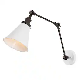 Jonathan Y - Rover 7" Classic Industrial Metal Adjustable Arm LED Wall Sconce - White/Oil Rubbed Bronze