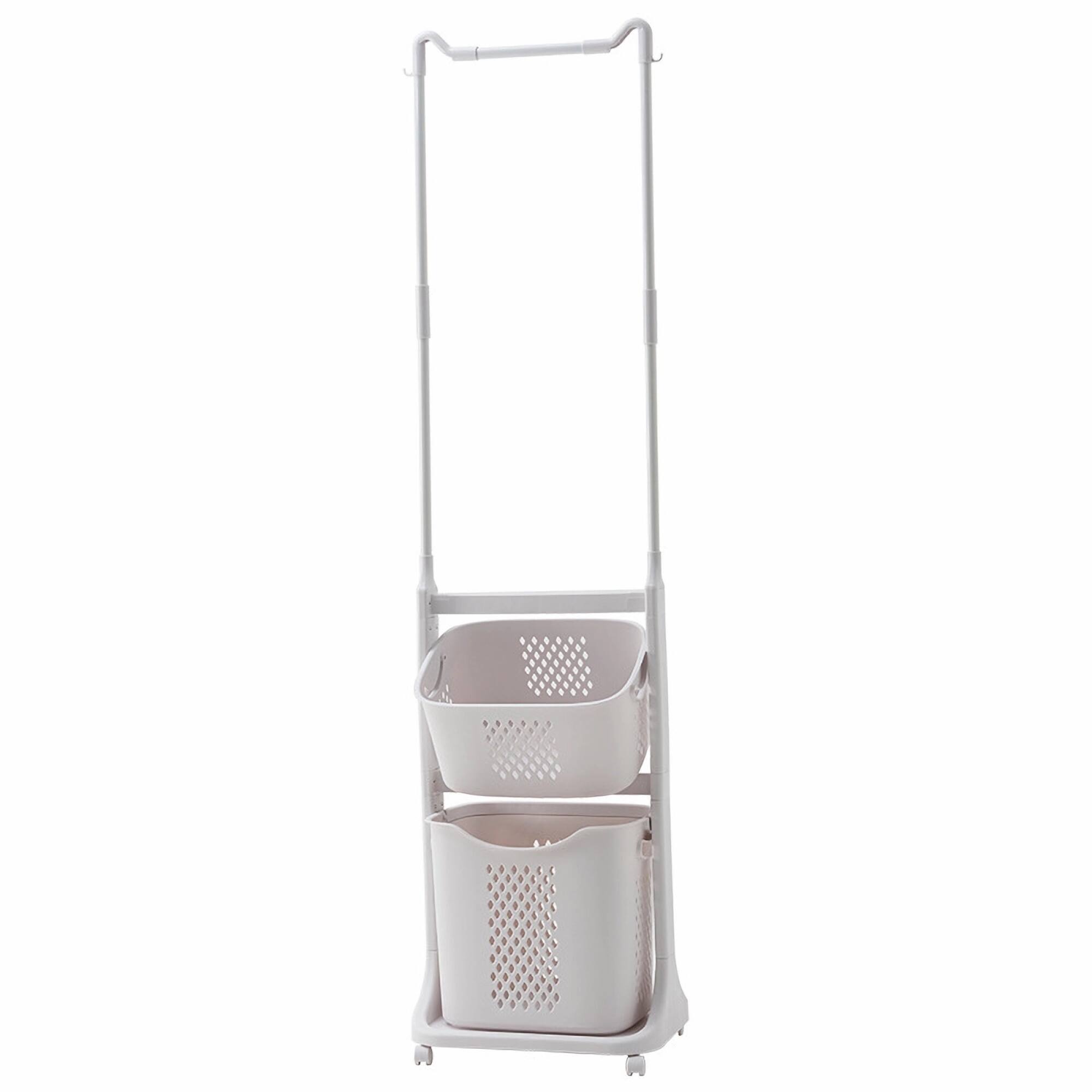Alt View 4. ELEMENT ACE - 2-Tier Laundry Hamper Sorter with Hanging Bar and Rolling Wheels for Efficient Clothes Organization - White.