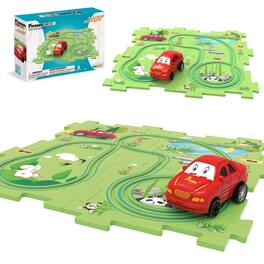 PicassoTiles - Forest Animal Race Track Puzzle with Motorized Vehicle, STEM Building Toy for Kids Ages 3+