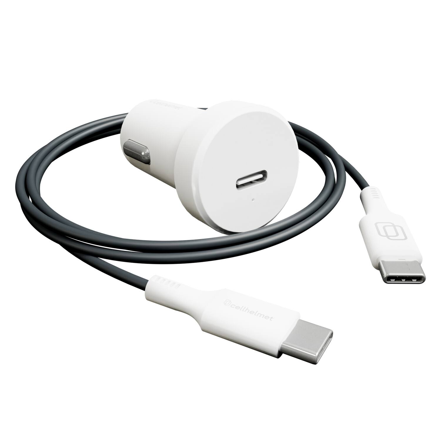 Angle. Cellhelmet - 30-Watt PD Car Charger with 3-Ft USB-C to USB-C Cable - White.
