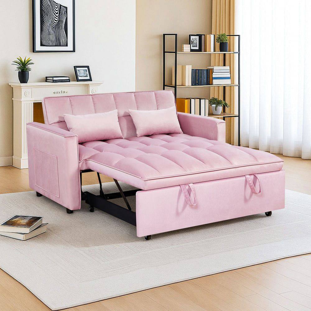 Alt View 6. Resenkos - 54 Inch Adjustable Sofa Bed with Adjustable Backrest, Dual Armrests and Side Storage Pocket for Living Room - Pink.