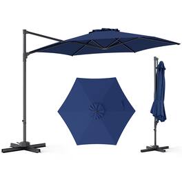 Gymax - 10 FT Outdoor Cantilever Umbrella w/360-Degree Rotation Air Vent Cross Base Included Patio - Navy Blue