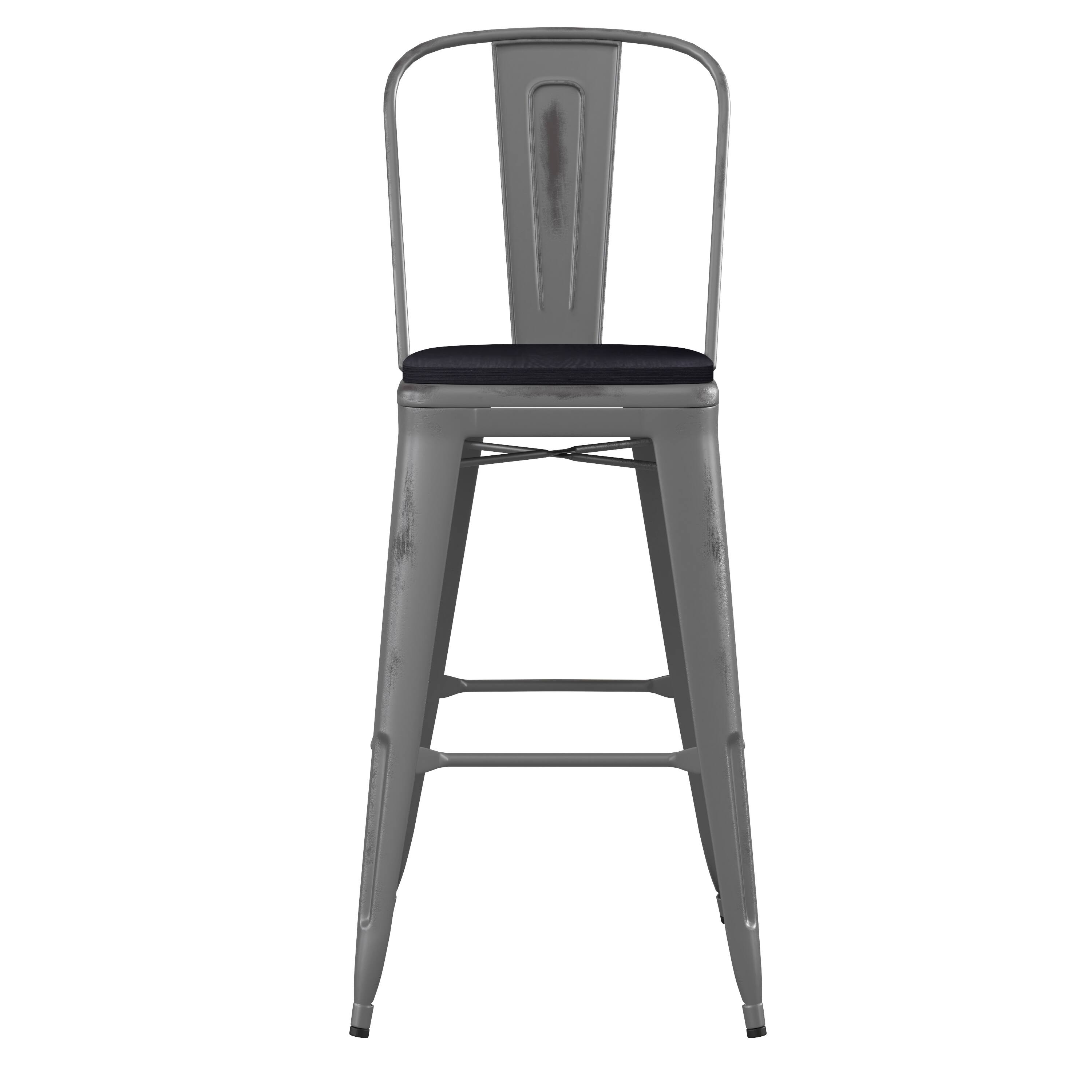 Alt View 10. Emma + Oliver - Grant Clear Coated Metal Stool with Backrest and Polyresin Seat for Indoor Use Only - Black Seat/Clear Coated Frame.