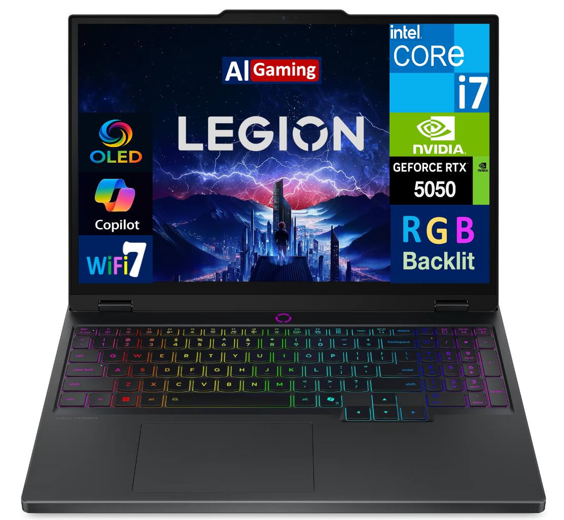 Intel Core i7  
AI Gaming  
Legion  
NVIDIA GeForce RTX 5050  
OLED  
RGB Backlit  
Copilot  
WiFi 7