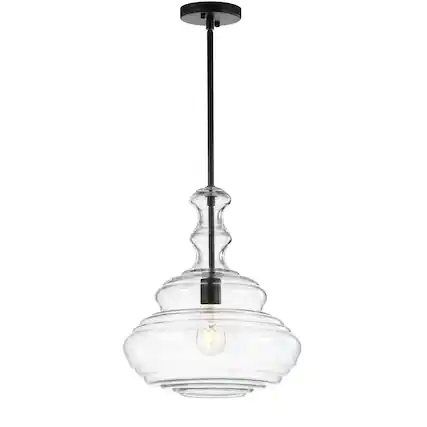 Front. Jonathan Y - Bettina 13.37" Glass/Metal LED Pendant, Oil Rubbed Bronze/Clear - Oil Rubbed Bronze.