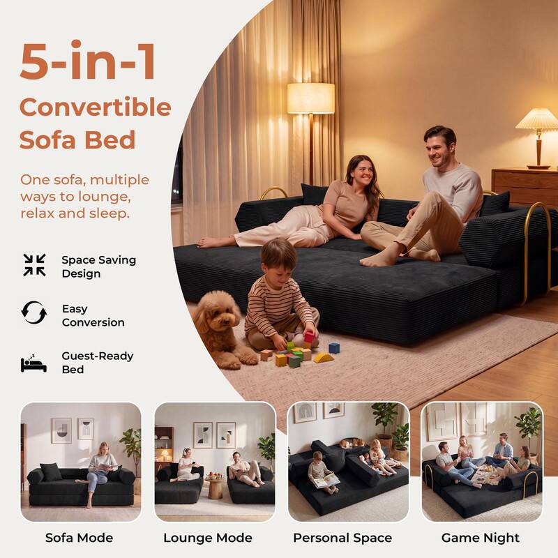 5-in-1 Convertible Sofa Bed

One sofa, multiple ways to lounge, relax and sleep.

- Space Saving AR Design
- Easy Conversion
- Guest-Ready Bed
- Sofa Mode
- Lounge Mode
- Personal Space
- Game Night