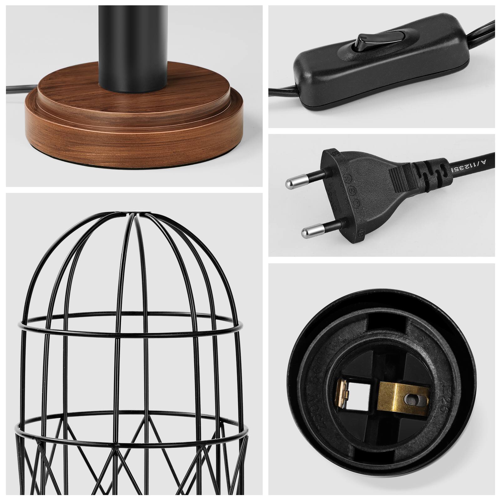 Left. Oumilen - Industrial Birdcage Table Lamp with Wood Base – Vintage Metal Cage Desk Lamp for Bedroom, Living Room.
