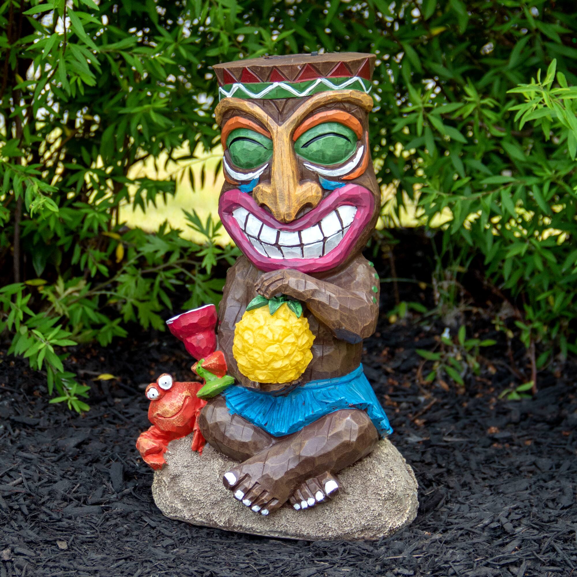 Alt View 1. Northlight - 13.75" Solar Lighted Polynesian Outdoor Garden Smiling Tiki Statue - Brown.