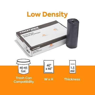 Low Density  
COASTWIDE Bags  
Trash de Bolsas  
Trash Can Compatibility: 40-45 Gal.  
Dimensions: 40" x 46"  
Thickness: 1.5 mil