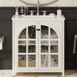 Bestier - 31in Farmhouse Bathroom Vanity with Ceramic Sink Vintage Rustic Bathroom Cabinet, Antique - White