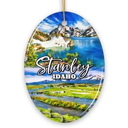 OrnamentallyYou - Breathtaking Stanley Mountain Town Ornament, Idaho Wilderness Christmas Gift (Oval) - Multi-colored