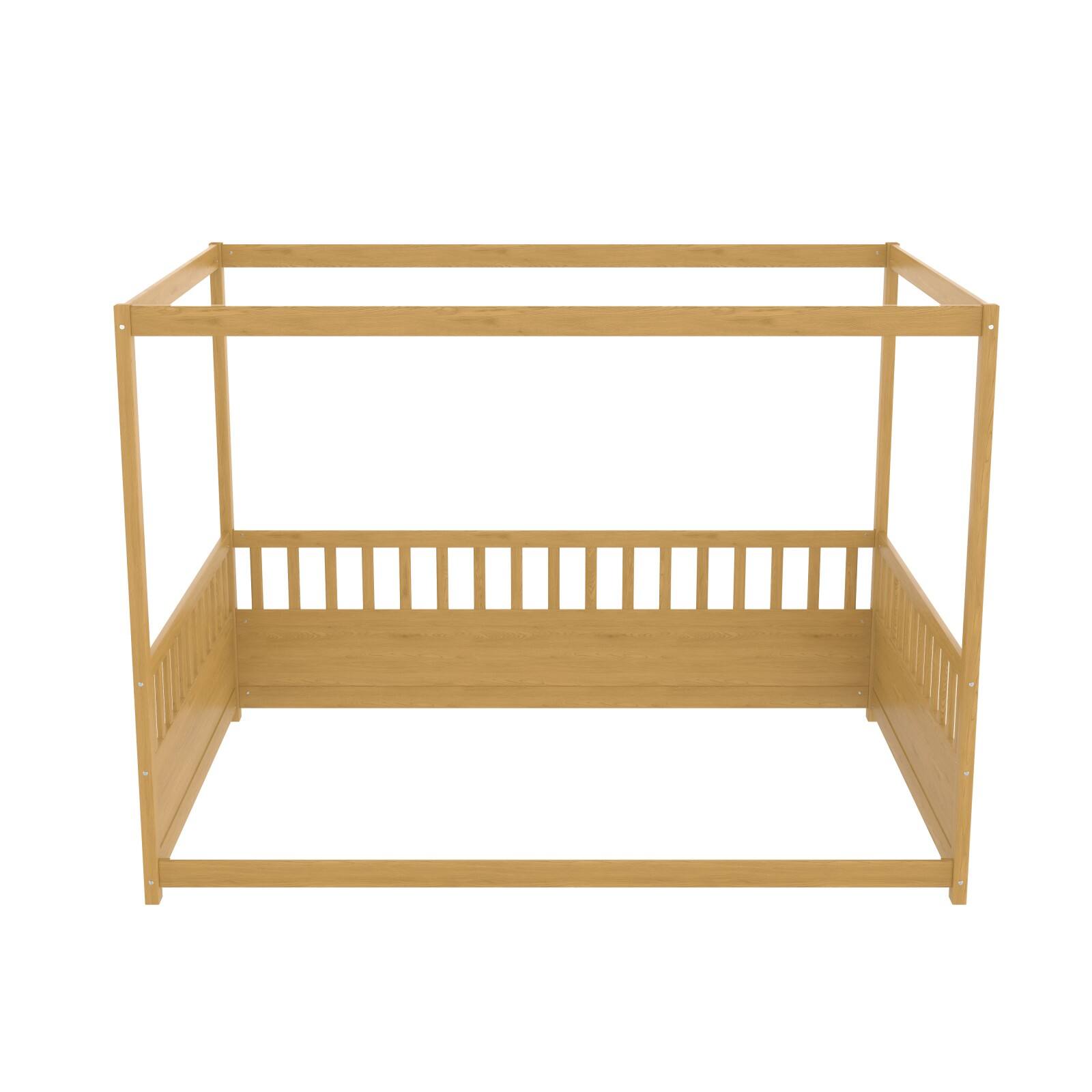 Alt View 5. Ecooso - Full Size Canopy Bed Frame with Guardrails for Kids,Floor Bed Full with Four Poster Design,Wood Canopy Bed Frame - Natural Wood.