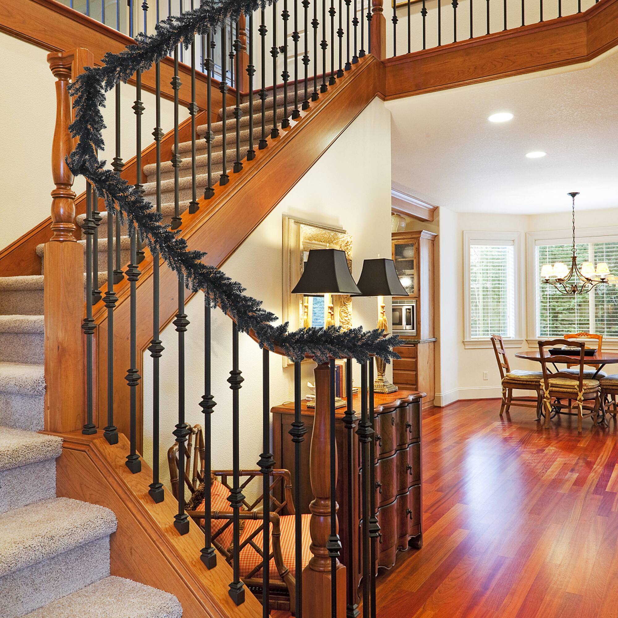 Alt View 5. Gymax - Gymax 9FT Pre-lit Black Halloween Garland Christmas Rattan w/ LED Lights & Timer - Black.