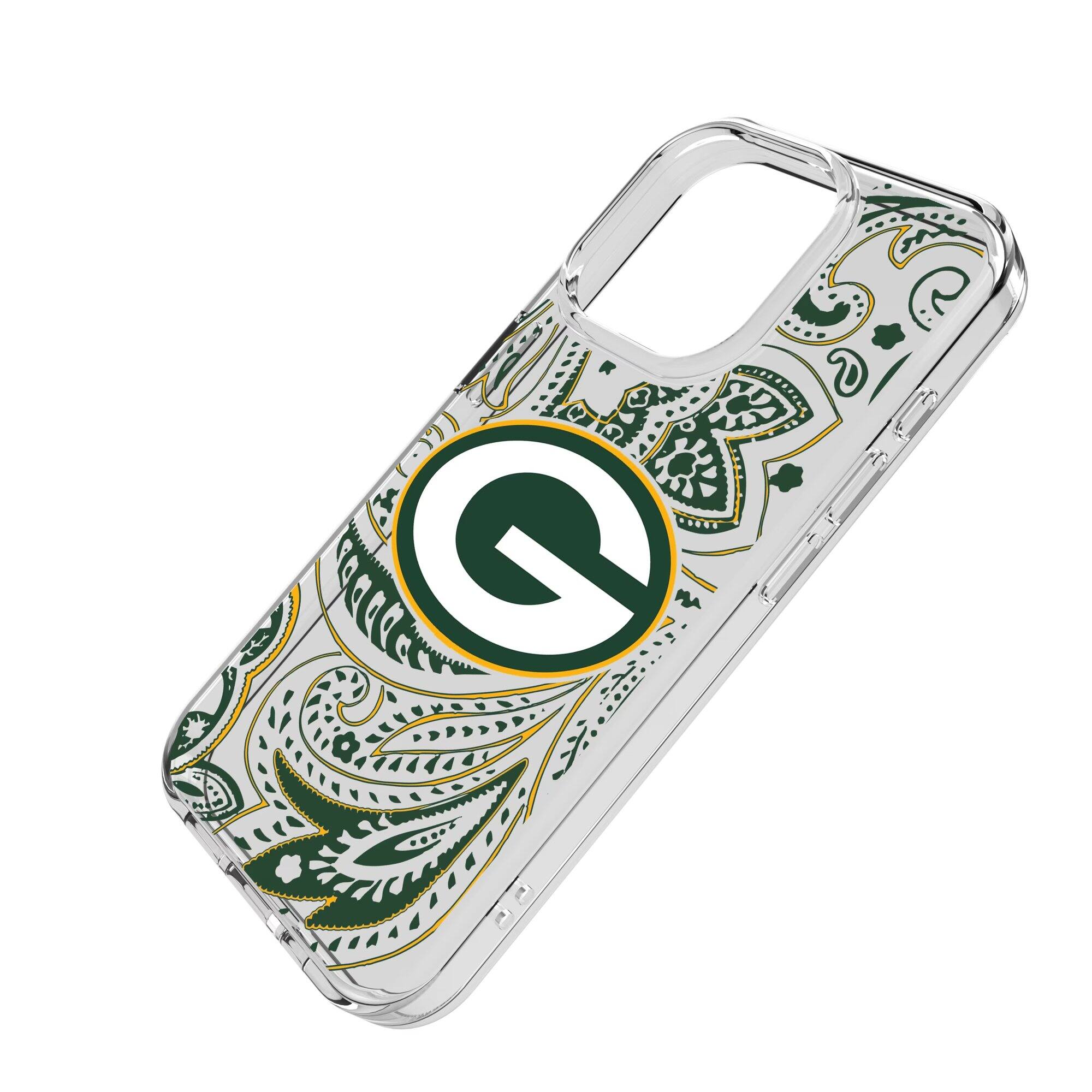 Alt View 1. Keyscaper - Green Bay Packers iPhone Clear Paisley Design Case - 15 Pro Max - Multicolor.