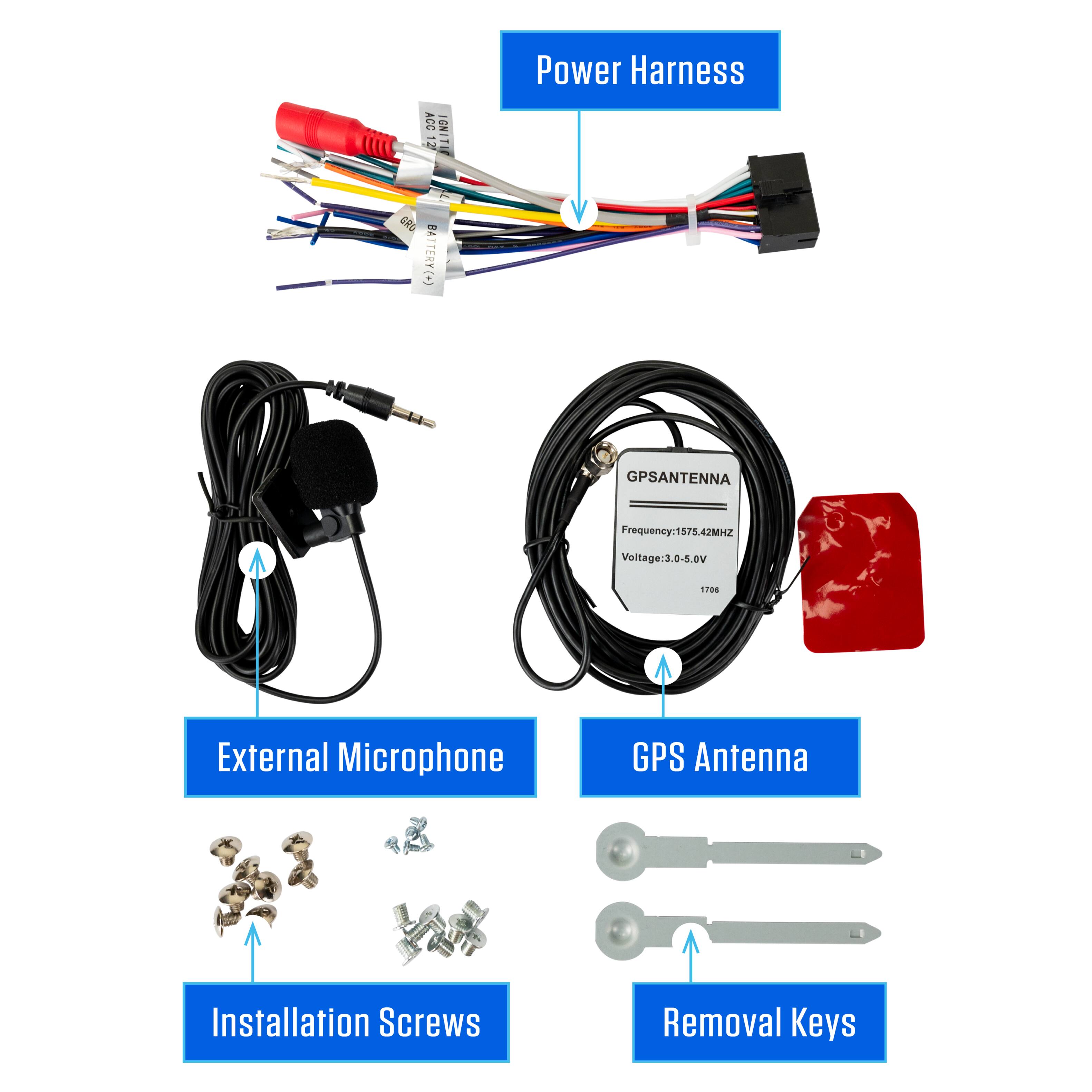 ACC 12 GNIT Power Harness  
A. BATTERY(+)  
GPS ANTENNA  
Frequency: 11575.42MHz  
Voltage: 3.0-5.0V  
1706  
External Microphone  
GPS Antenna Installation Screws  
Removal Keys