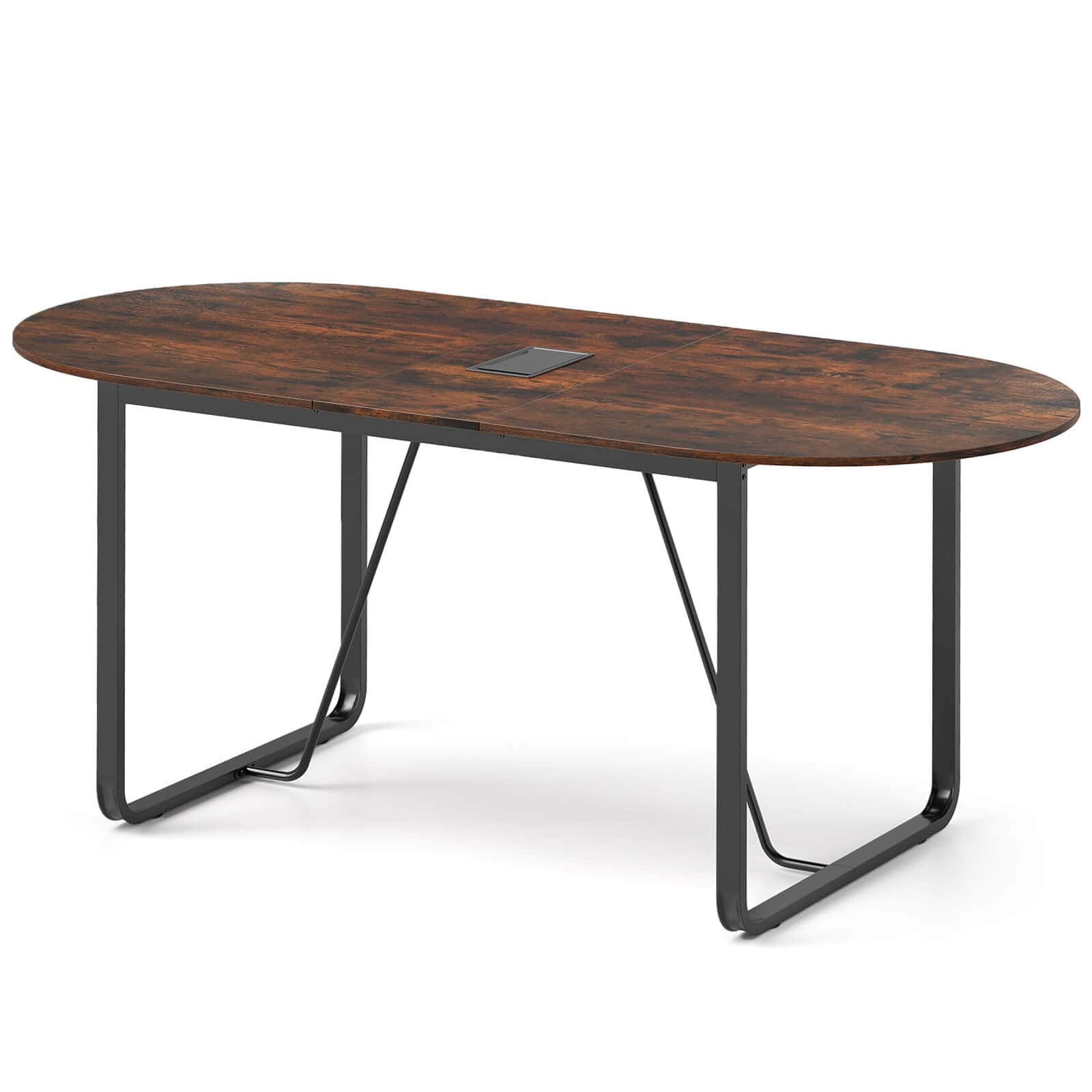 Front. Costway - Costway 71 Inches Executive Table, Oval Home Office Table with Cable Management Hole - Brown.