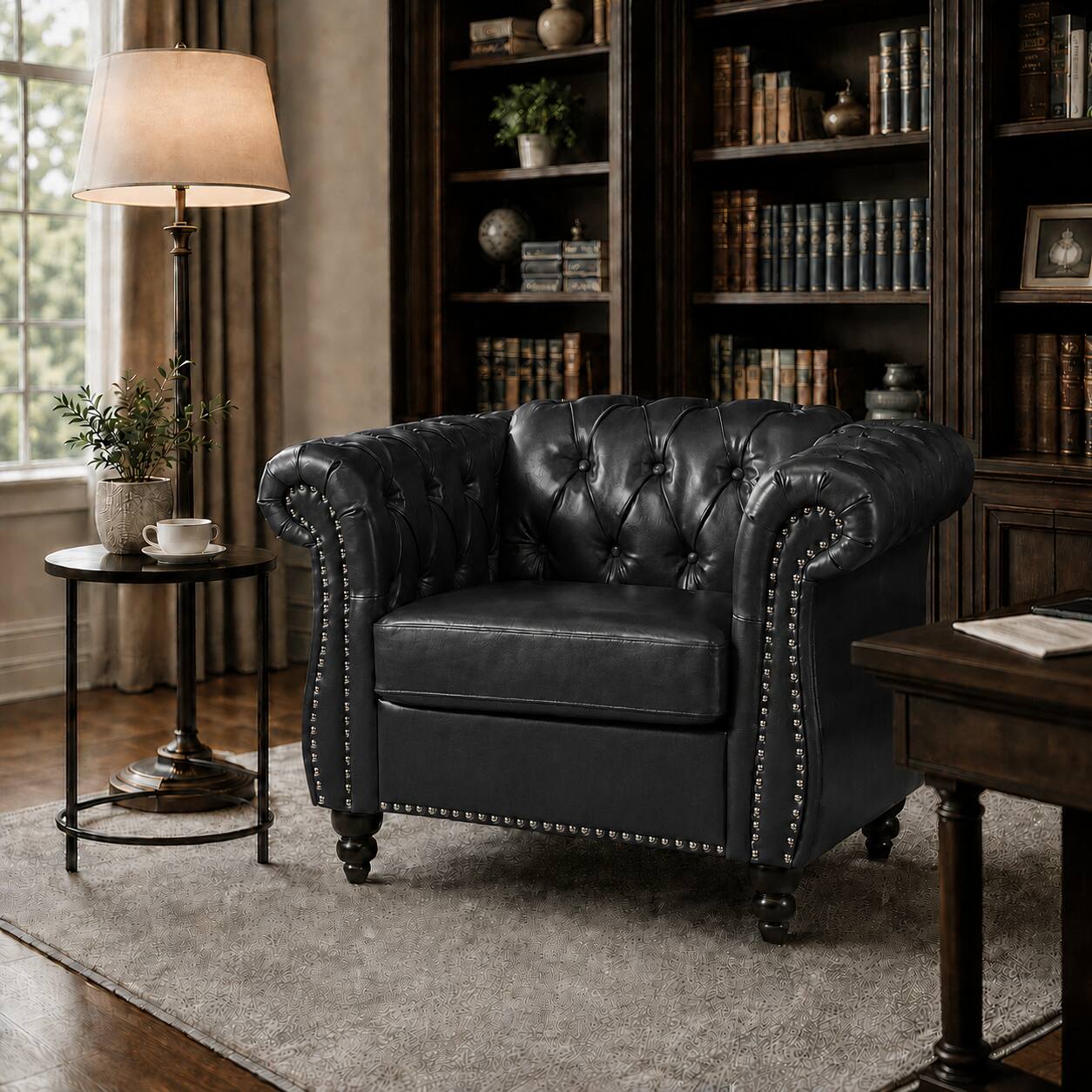 Angle. Anysun - Modern Classic PU Leather Sofa Set - Luxurious Comfort & Stylish Durable Design - Black.