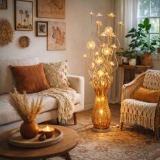 Front. FC Design - 60"H Gold Textured Vase with Illuminated Flower Spray LED Floor Lamp.