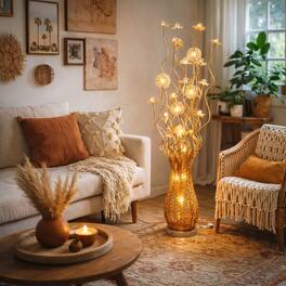 FC Design - 60"H Gold Textured Vase with Illuminated Flower Spray LED Floor Lamp