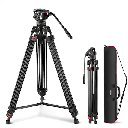 Front. Neewer - 74" Video Tripod with Fluid Head - Professional Aluminum Stand for DSLR & Camcorder (17.6lb).