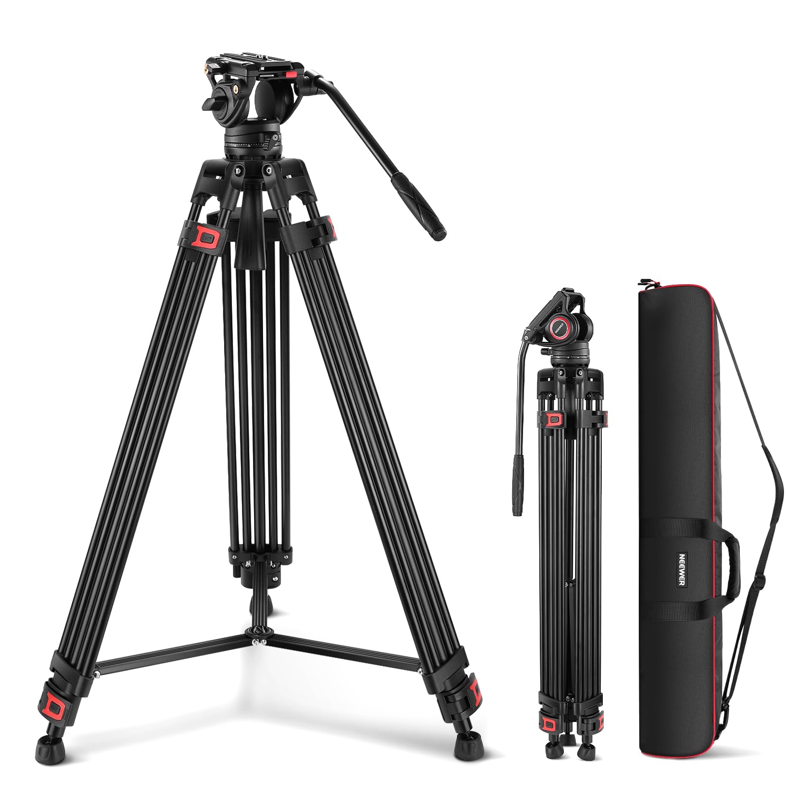 Front. Neewer - 74" Video Tripod with Fluid Head - Professional Aluminum Stand for DSLR & Camcorder (17.6lb).