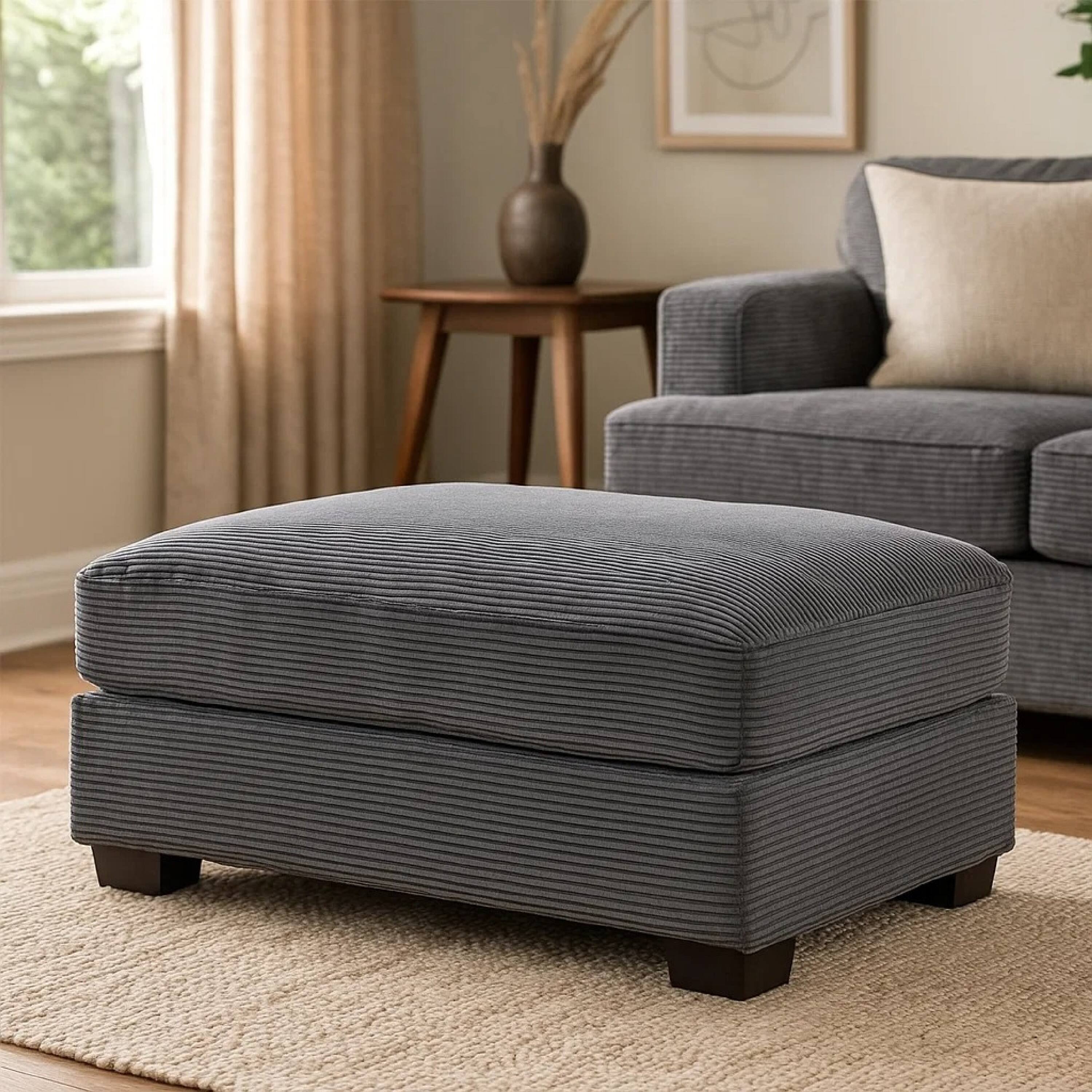 Alt View 5. Manhattan Lane - Lomi Cocktail Ottoman, Dark Gray Corduroy, Black Legs, 45 x 28 Inch - Gray, Black.