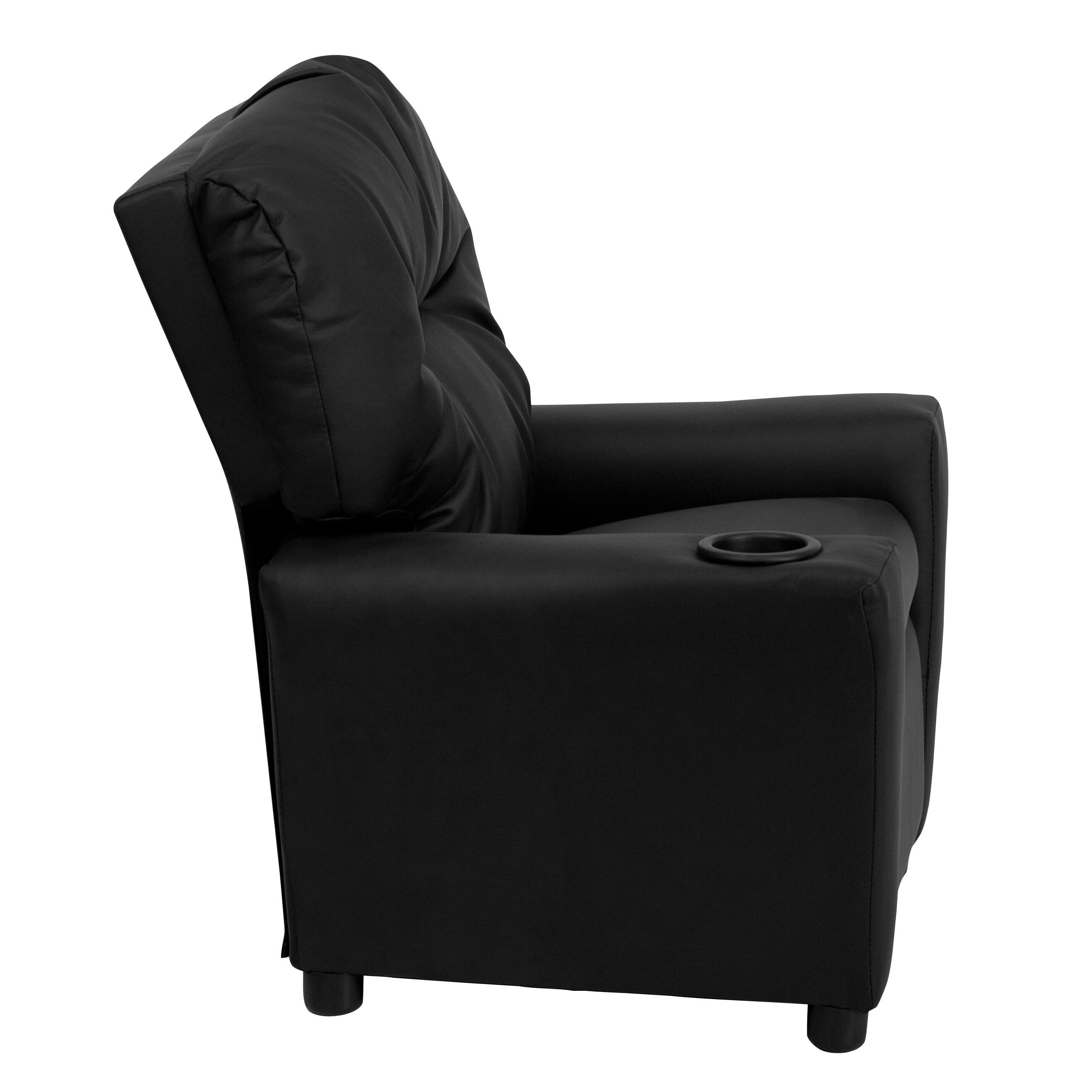 Alt View 7. Emma + Oliver - Contemporary Kids Recliner with Cup Holder - Black LeatherSoft.