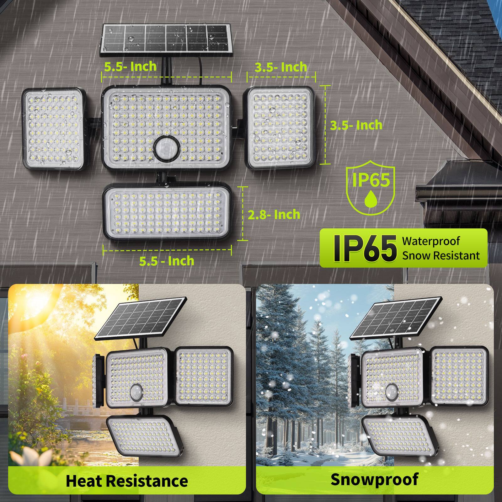 5.5-Inch  
3.5-Inch  
3.5-Inch  
2.8-Inch  
IP65  
Waterproof  
Snow Resistant  
Heat Resistance  
Snowproof
