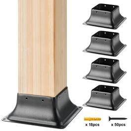 VEVOR - 4x4 Post Base 4Pcs, Internal 3.6"x3.6" Heavy Duty Powder-Coated Steel Post Bracket Fit for Standard Wood Post Anchor - Black