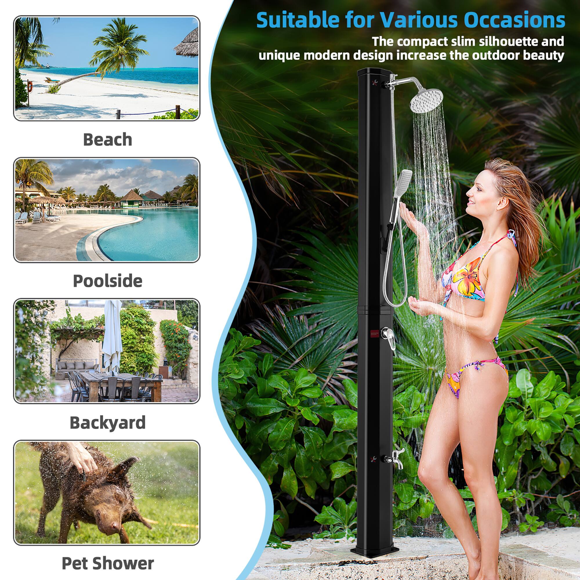 Alt View 7. Costway - Costway 7.2 FT 9.3 Gallon Solar Heated Shower w/ Rain Shower, Foot Shower & Hand Shower - Black.