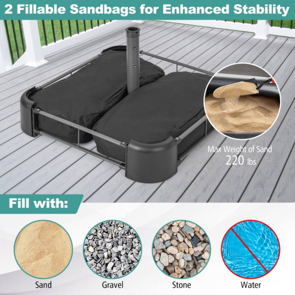 2 Fillable Sandbags for Enhanced Stability

Max Weight of Sand 220 lbs

Fill with:
- Sand
- Gravel
- Stone
- Water