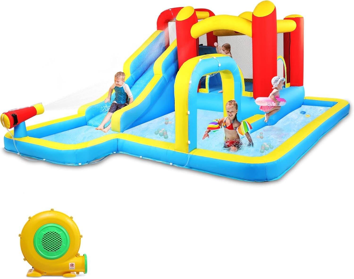 Alt View 3. Winado - Inflatable Water Slide, Outdoor Inflatable Bounce House W/Air Blower, Pool Area, Climbing Wall & Water Gun, Jump Bouncy.