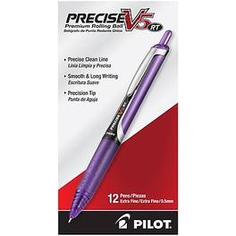 Pilot - Precise V5 RT Retractable Rollerball Pens, Extra Fine Point, Dozen - Purple Ink