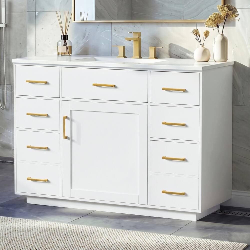 Left. Loheer - Loheer 48 inch bathroom vanity with sink, white freestanding vanity cabinet with 7 drawers - White.
