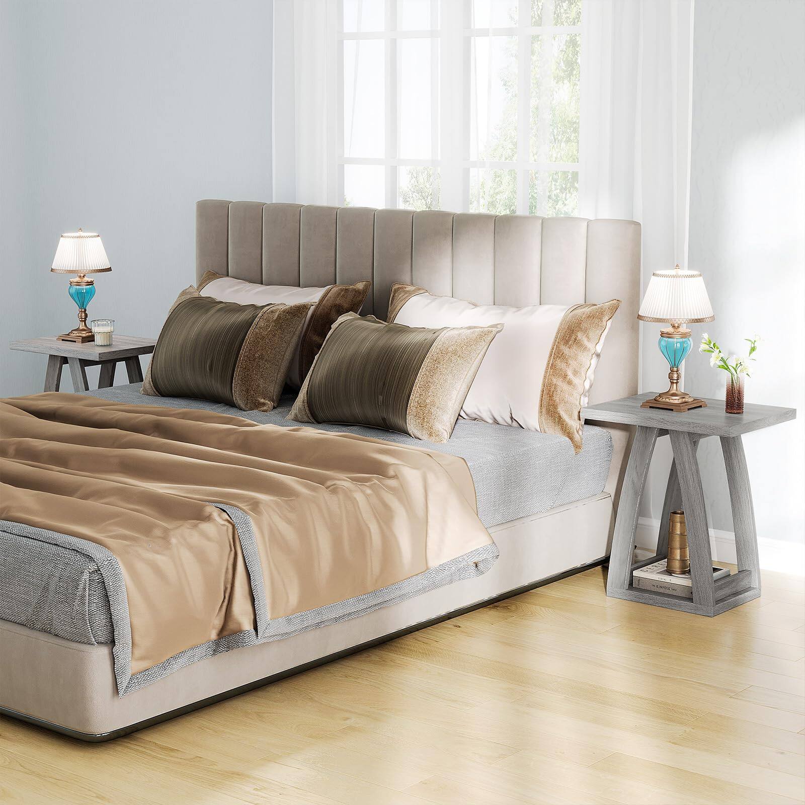 Alt View 2. PO3TICJUNKI3 - End Tables Living Room Side Table Beside Sofa Modern For Couch With Shelf Wood - White.