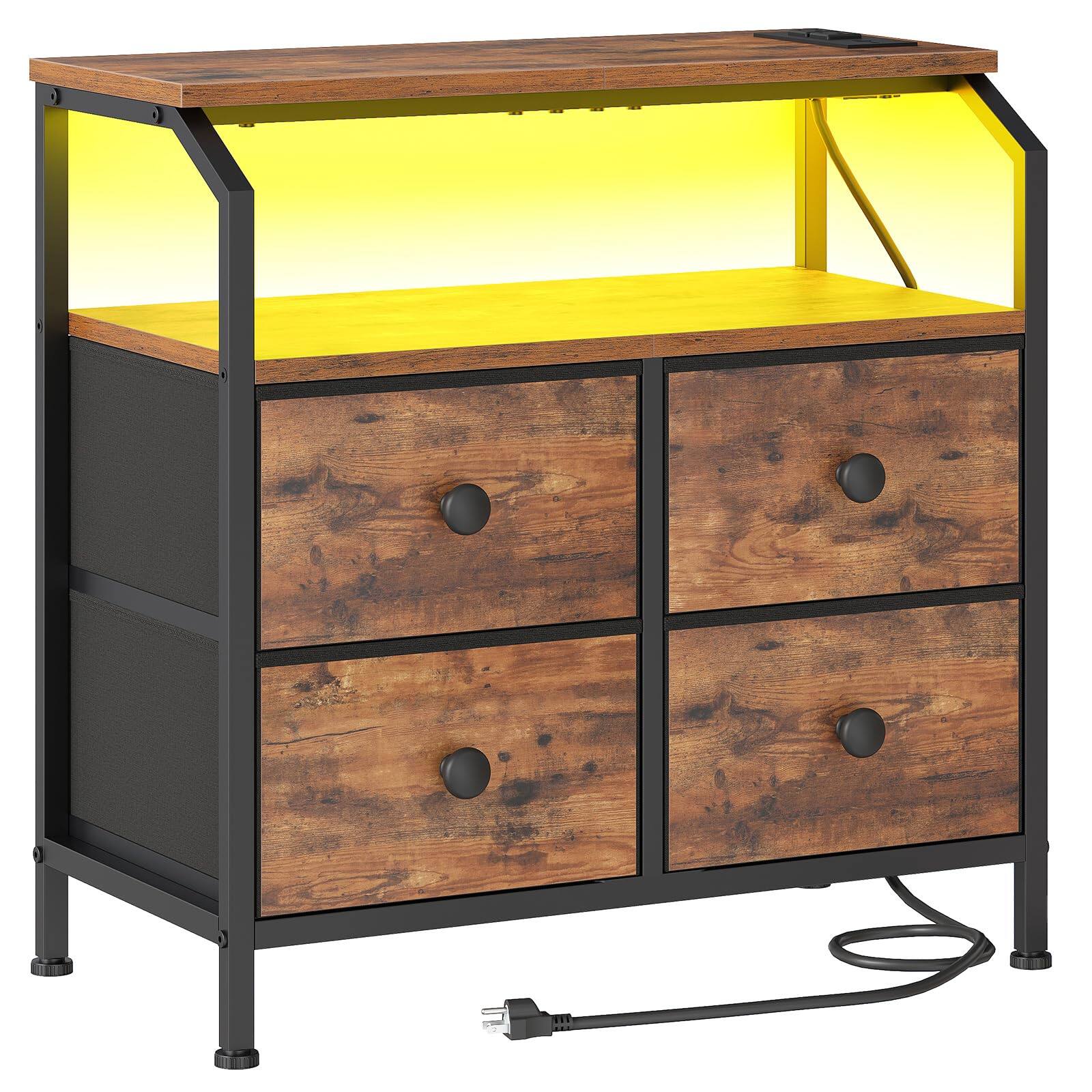 Alt View 6. VEGA AUTOMOTIVE - Nightstand With Charging Station End Table Led Light Strip Night Stand 4 Non-woven Fabric Drawers 2 Open Sh... - Black.